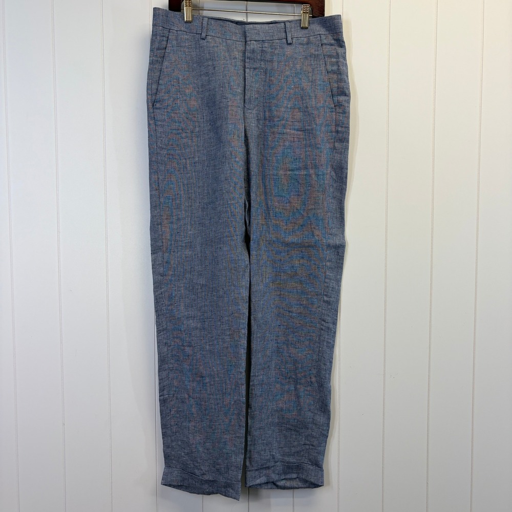 Murano Baird McNutt Linen Slim Fit Dress Pants Men Size 32x32 Blue Quiet Luxury